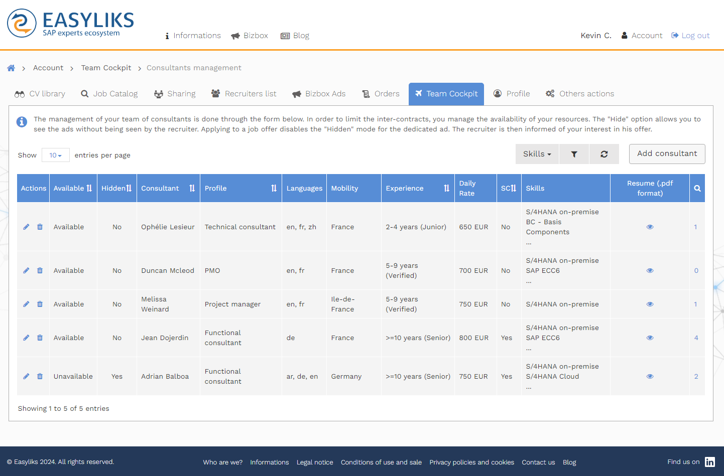 Manage inter-contracts for ESN consultants.