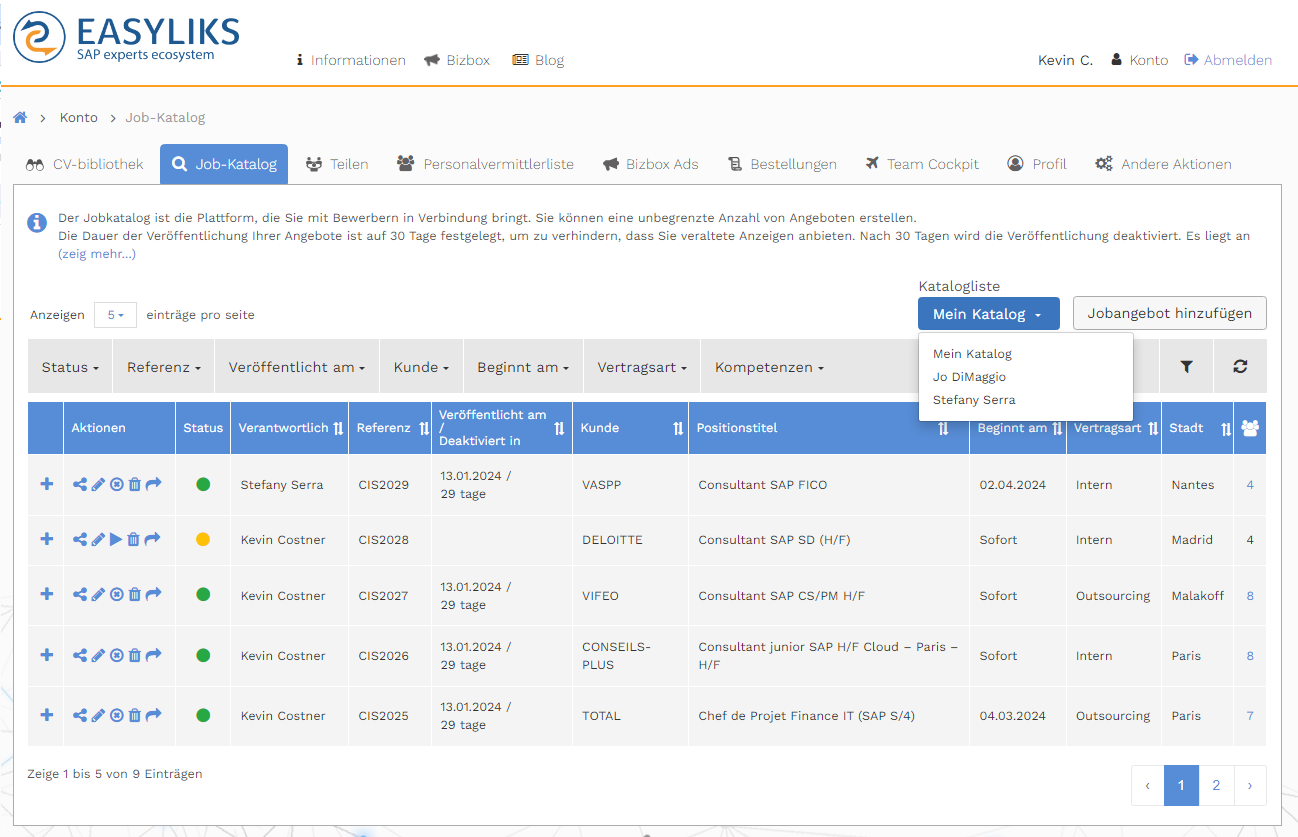 Ein persönlicher Katalog zum Erstellen, Speichern und Veröffentlichen von Stellenangeboten nach Belieben.